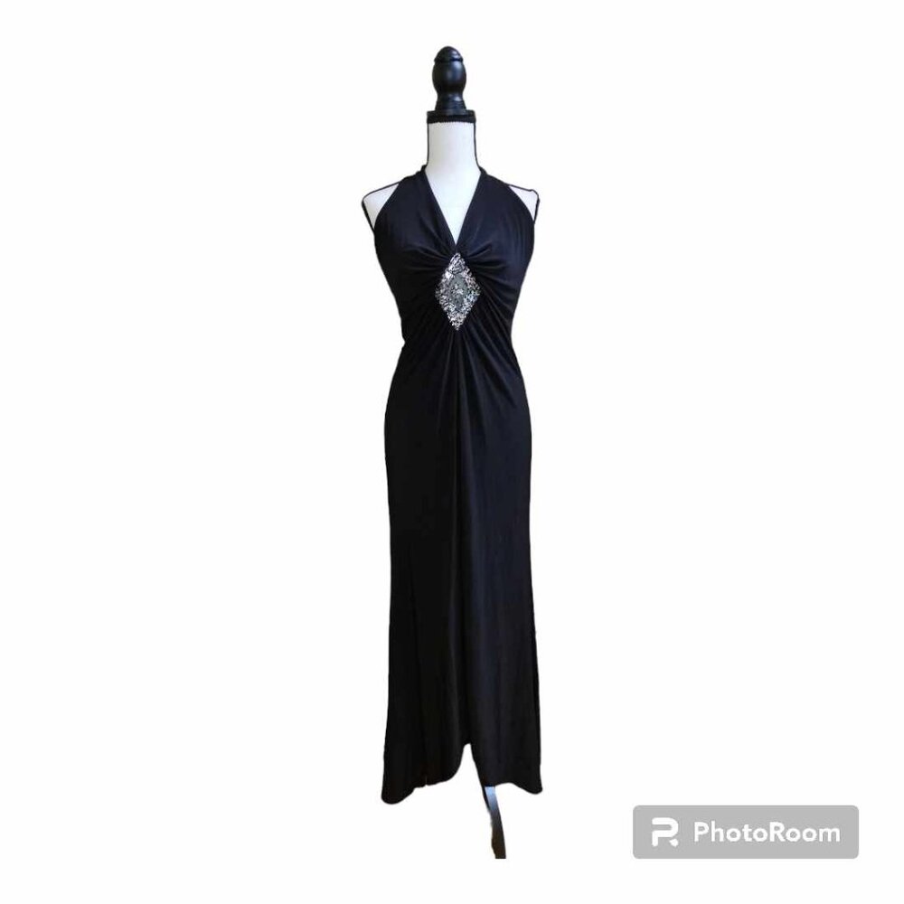 Fiesta V-Neck Halter Black Dress Size L